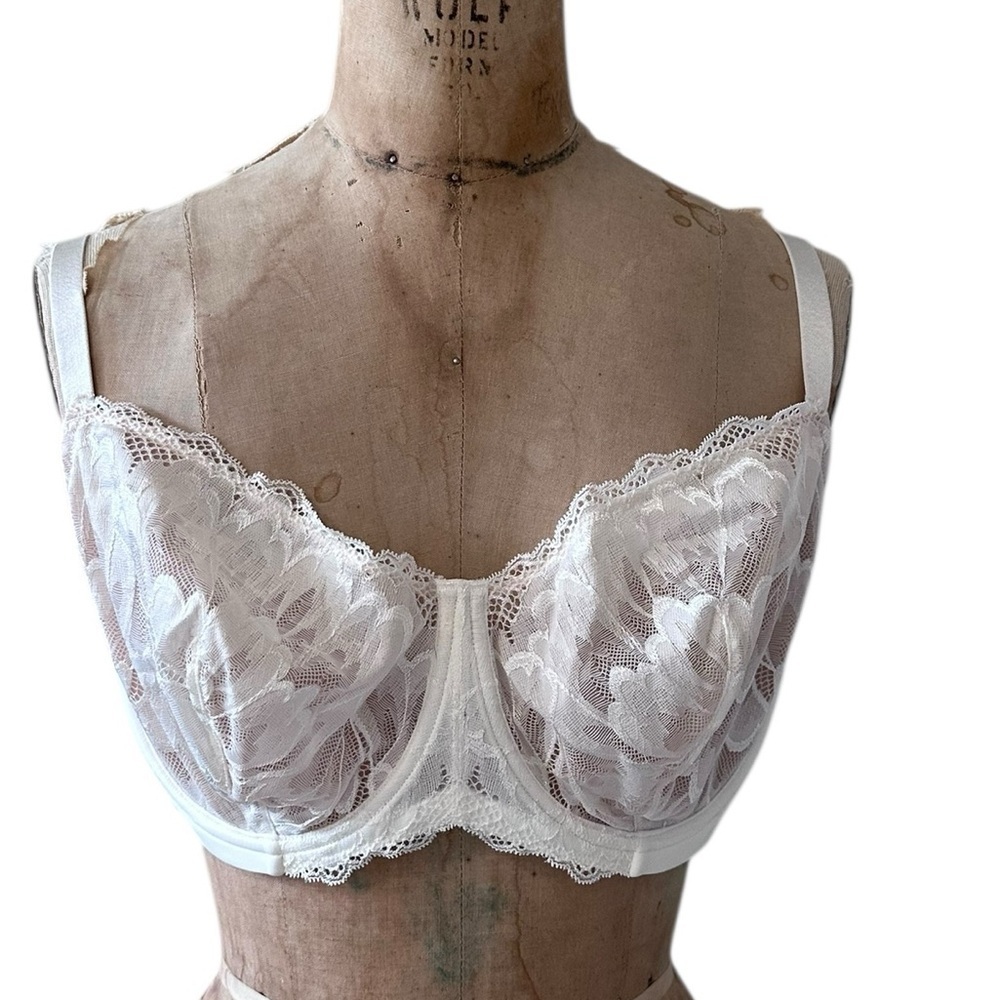 True & Co Cream/ Peach Lace Balconette Bra Underwire Size 40 DD New NWT Coquette